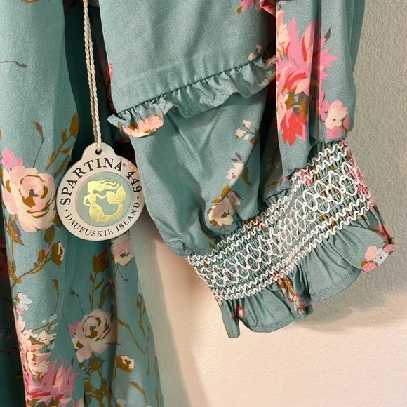 Spartina 449 Blue and Pink Ruffled Sleeve Blouse - Picture 3 of 8